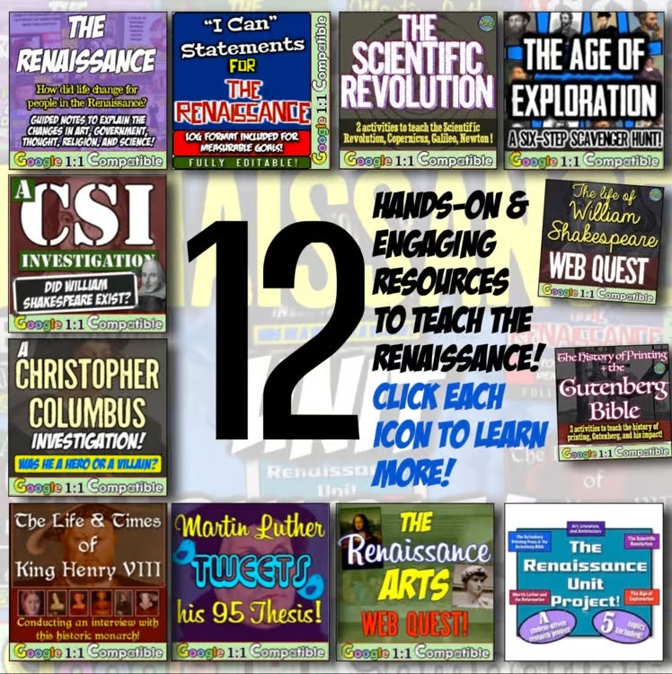 Renaissance Unit: Activities, Maps, Worksheets, Art, Explorers, Projects