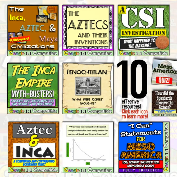 Aztec Maya Inca Mesoamerica Activities Worksheets Unit World American History