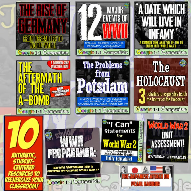 World War 2 Unit: Activities, Projects, Web Quests, Timelines, Notes for WW2