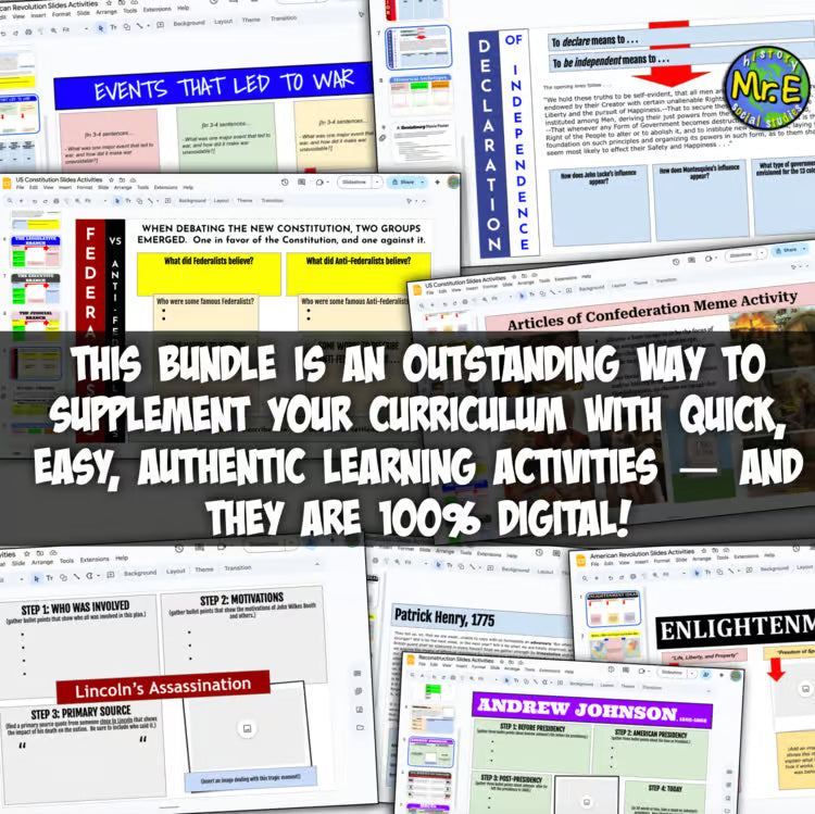 American History Digital Activity Homework Slides - 10 US History Units