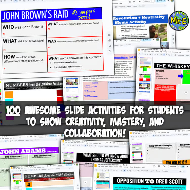 American History Digital Activity Homework Slides - 10 US History Units