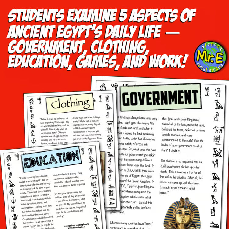 Ancient Egypt Activity Daily Life Readings Government Education Work