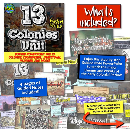 13 Colonies and Colonial America Guided Notes and PowerPoint Set