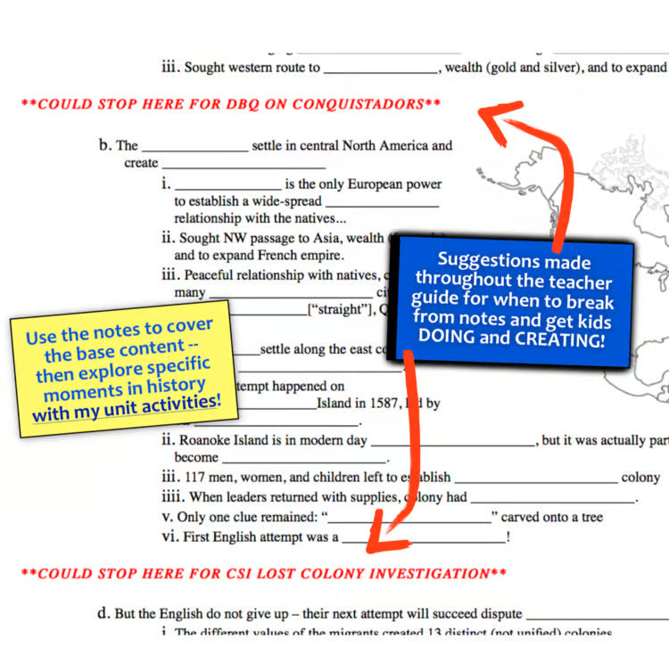 13 Colonies and Colonial America Guided Notes and PowerPoint Set