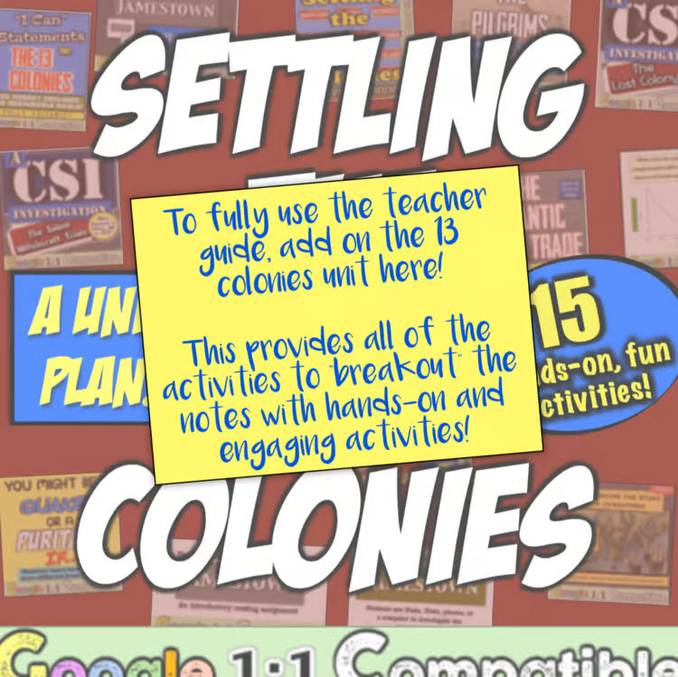 13 Colonies and Colonial America Guided Notes and PowerPoint Set
