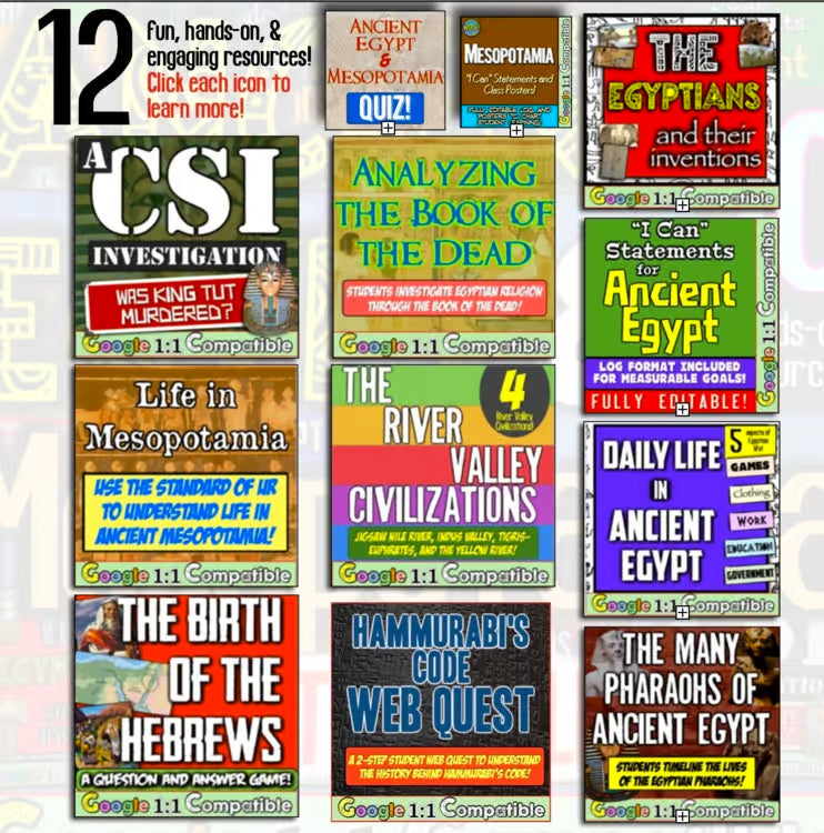 Ancient Egypt Mesopotamia Unit: Worksheets, Activities, Projects, King Tut