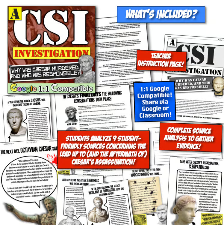 Julius Caesar Assassination Ancient Rome and Roman Empire CSI Writing Project
