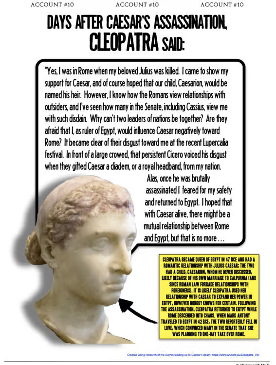 Julius Caesar Assassination Ancient Rome and Roman Empire CSI Writing Project