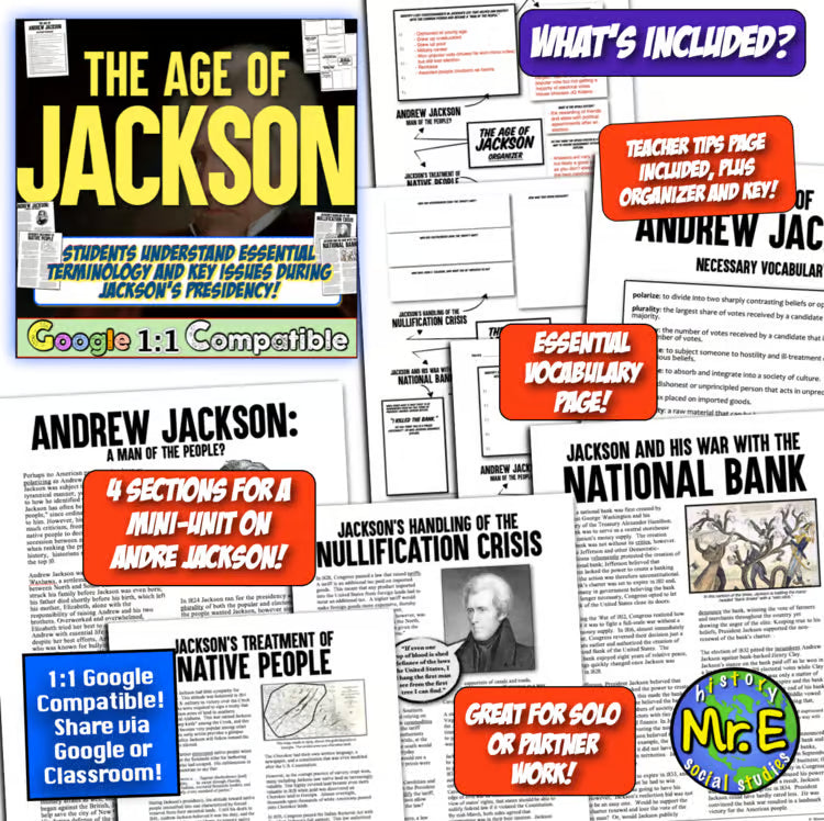Age of Andrew Jackson Unit: Worksheets Activities Trail of Tears Nullification