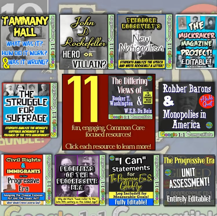 Progressive Era Gilded Age Unit: Activities, Worksheets, Projects, DBQs