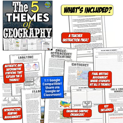5 Themes of Geography Activity Five Geography Stations Worksheet Social Studies