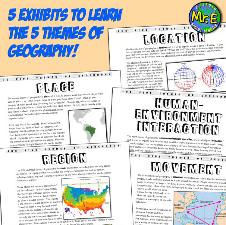 5 Themes of Geography Activity Five Geography Stations Worksheet Social Studies