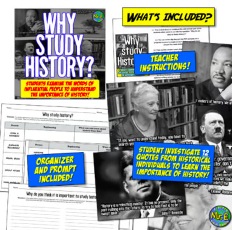 Why Study History Back to School Activity Social Studies American World History