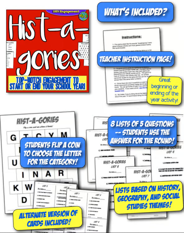 Histagories Review Back to School Activity Social Studies American World History
