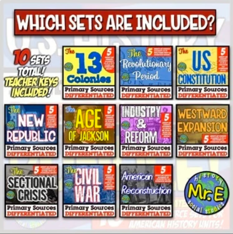 American US History Part 1 Differentiated Primary Sources Sets for US History