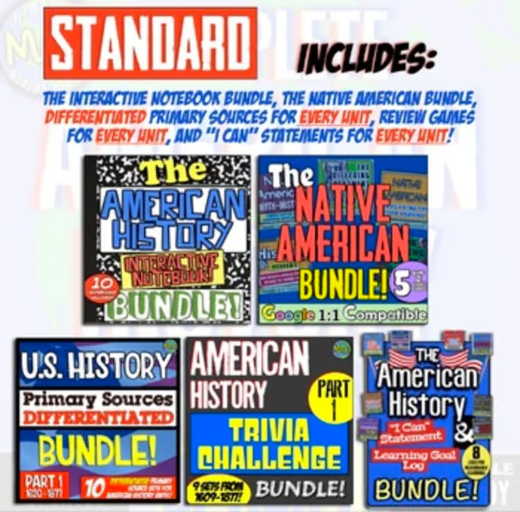 American US History Curriculum Part 1: Worksheets, Activities, Units, Projects