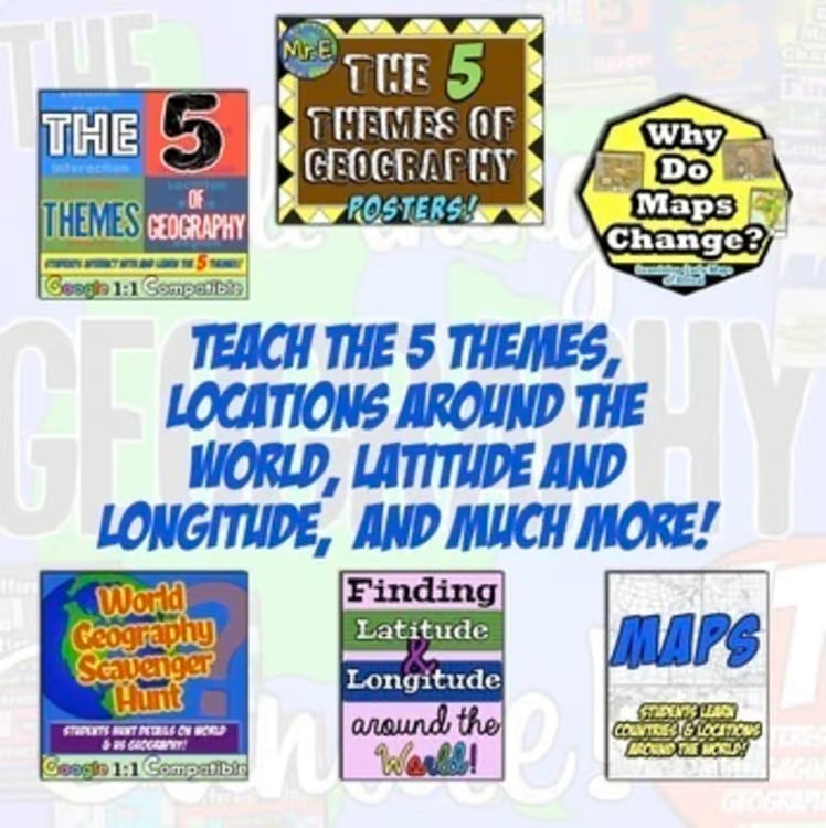Geography Unit: Worksheets Activities Projects 5 Themes Maps Latitude Longitude