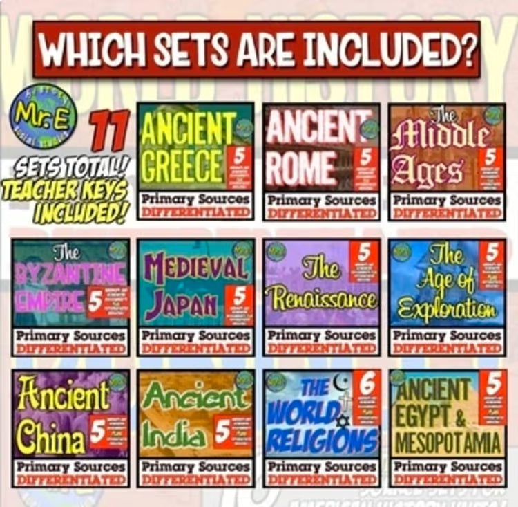 World History Ancient Civilizations Primary Sources Reading Passages Activities