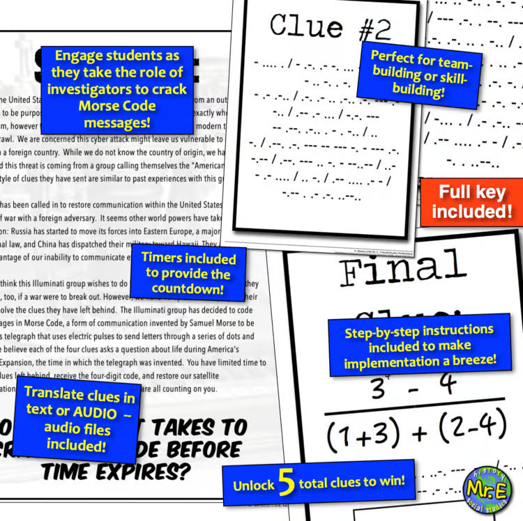 Westward Expansion Morse Code Telegraph Escape Room Activity Challenge