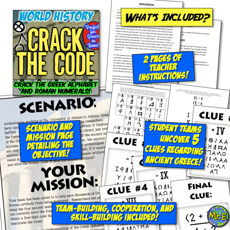 Ancient Greece Escape Room | Crack Greek Phoenician Alphabet+ Roman Numerals
