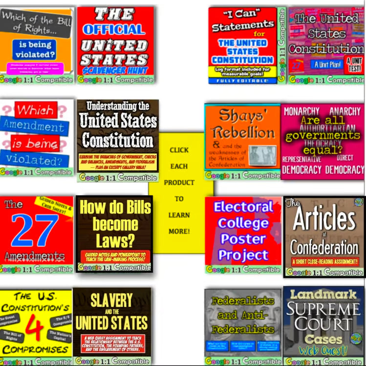 US Constitution Unit: Activities Worksheets, Projects, Bill of Rights, Elections