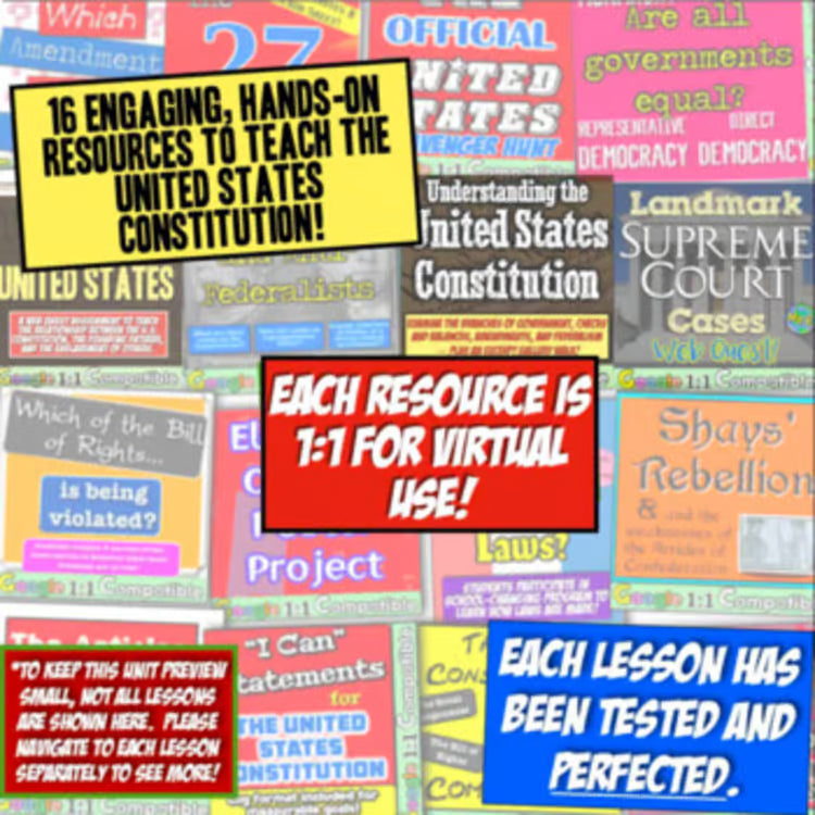 US Constitution Unit: Activities Worksheets, Projects, Bill of Rights, Elections
