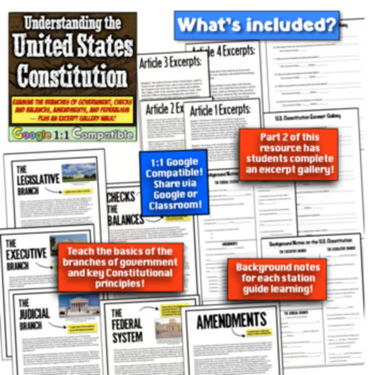 US Constitution Unit: Activities Worksheets, Projects, Bill of Rights, Elections
