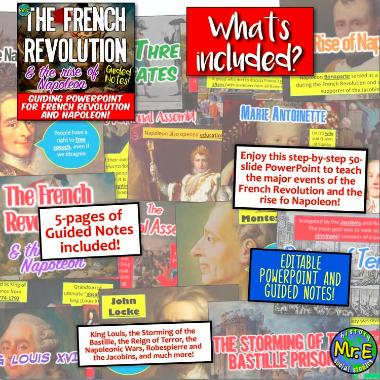 French Revolution Guided Notes and Unit PowerPoint PLUS Teacher Guide