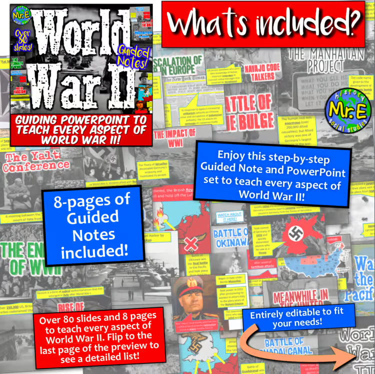 World War 2 WW2 Guided Notes and Unit PowerPoint PLUS Teacher Guide