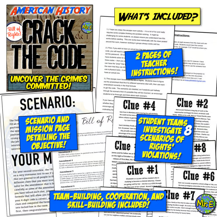 Bill of Rights Escape Room Activity | Determine the Bill of Right Amendment