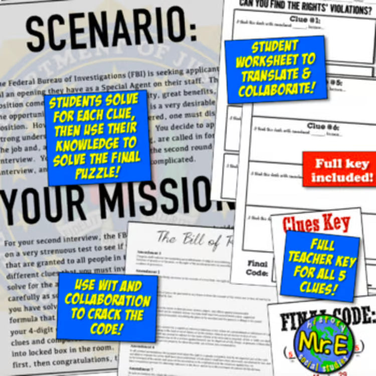Bill of Rights Escape Room Activity | Determine the Bill of Right Amendment