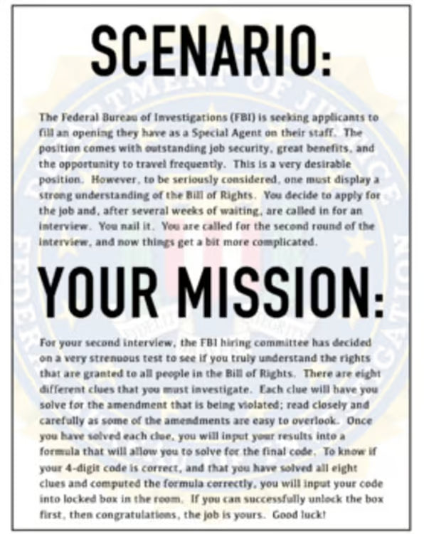 Bill of Rights Escape Room Activity | Determine the Bill of Right Amendment