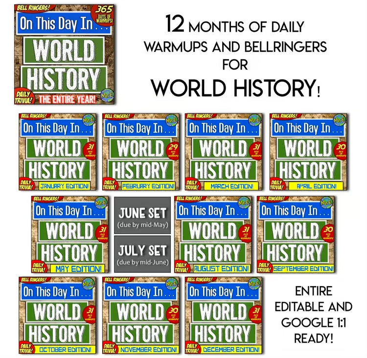 World History Daily Warmups and Bell Ringers | 365 Days On This Day in History!
