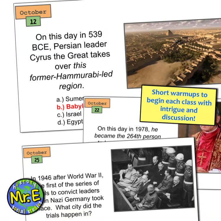 World History Daily Warmups and Bell Ringers | 365 Days On This Day in History!