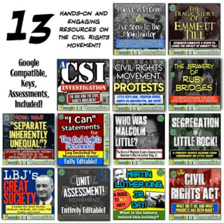 Civil Rights Movement: Activities Worksheets Projects Unit Resource Bundle
