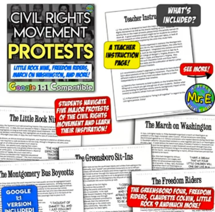 Civil Rights Movement: Activities Worksheets Projects Unit Resource Bundle