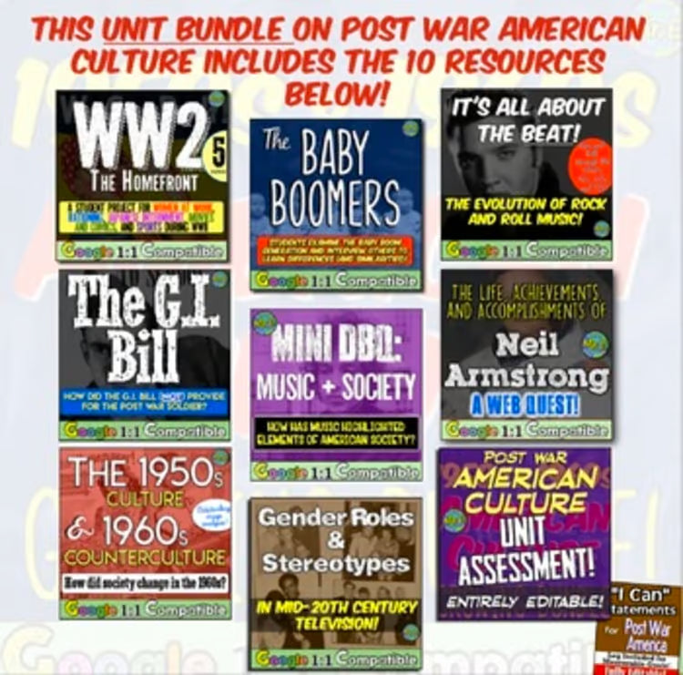Birth of American Culture Unit: 1950s 1960s Suburbia Baby Boomers Activities