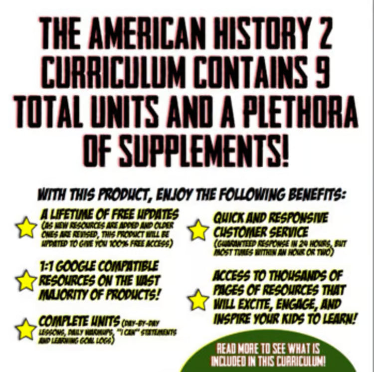 American US History Curriculum Part 2: Units, Projects, Worksheets, Activities