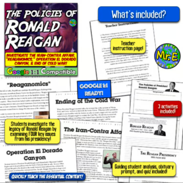 Modern America Unit: Activities, Worksheets, 9/11, Watergate, Ronald Reagan