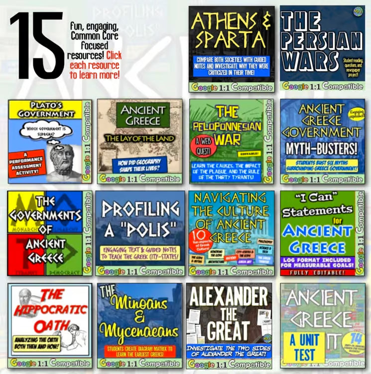 Ancient Greece Civilizations Unit: Maps Activities Lessons Mythology Geography