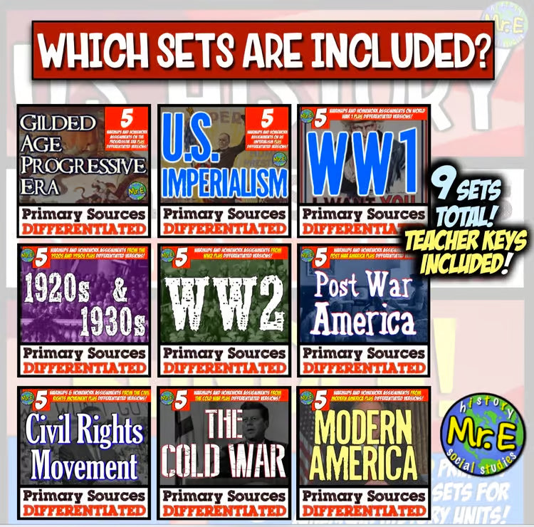 American History Modern Primary Sources: Differentiated Activities Worksheets