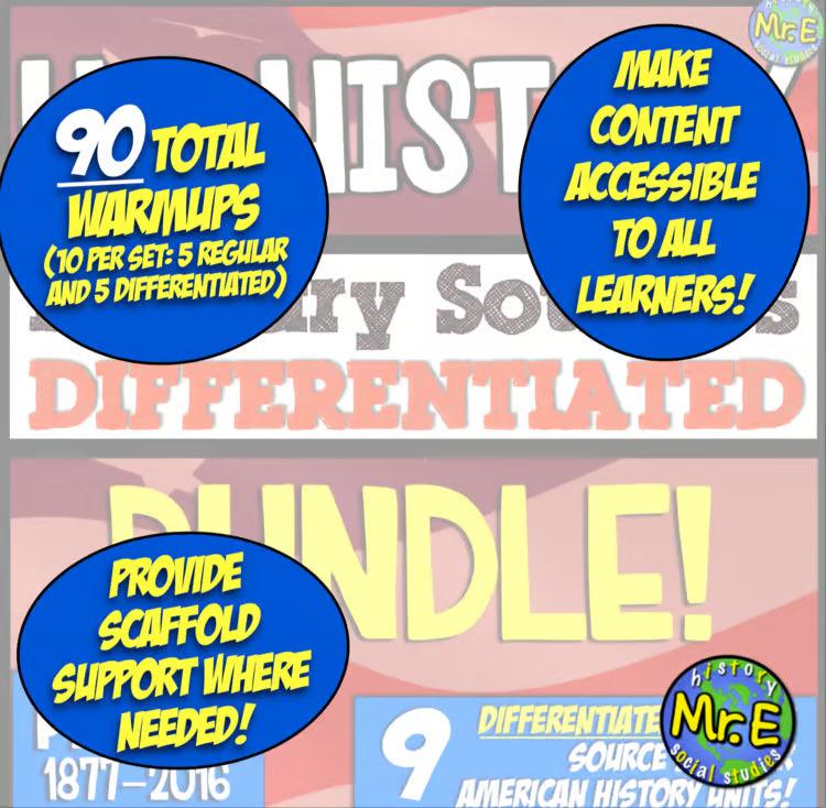 American History Modern Primary Sources: Differentiated Activities Worksheets