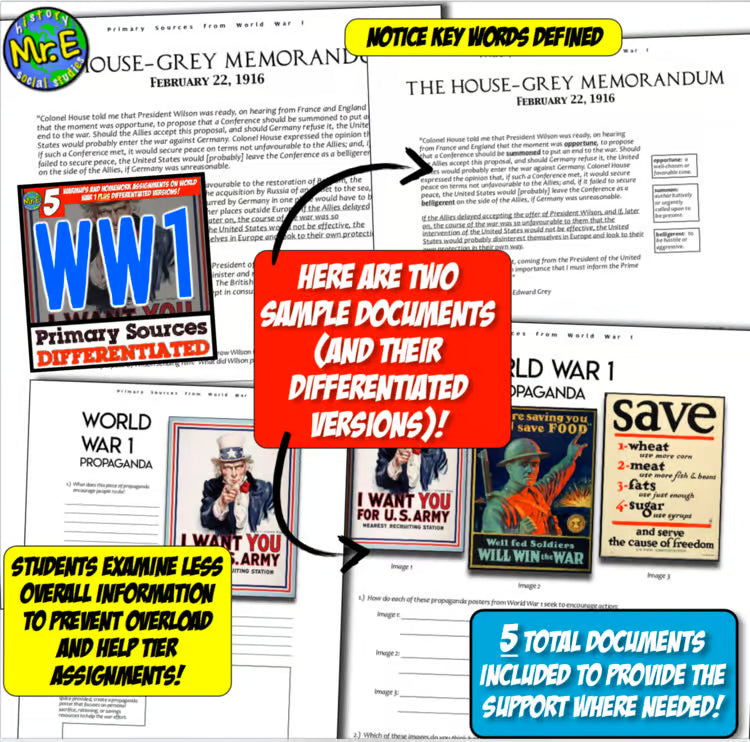 American History Modern Primary Sources: Differentiated Activities Worksheets