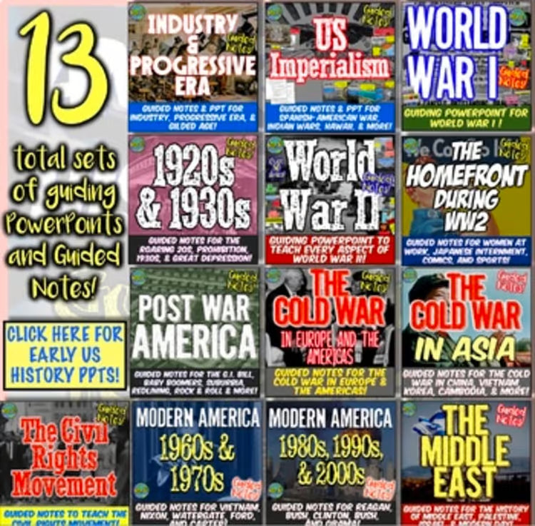 American History Part 2 Modern PowerPoint Notes Set: Activities Notes Worksheets