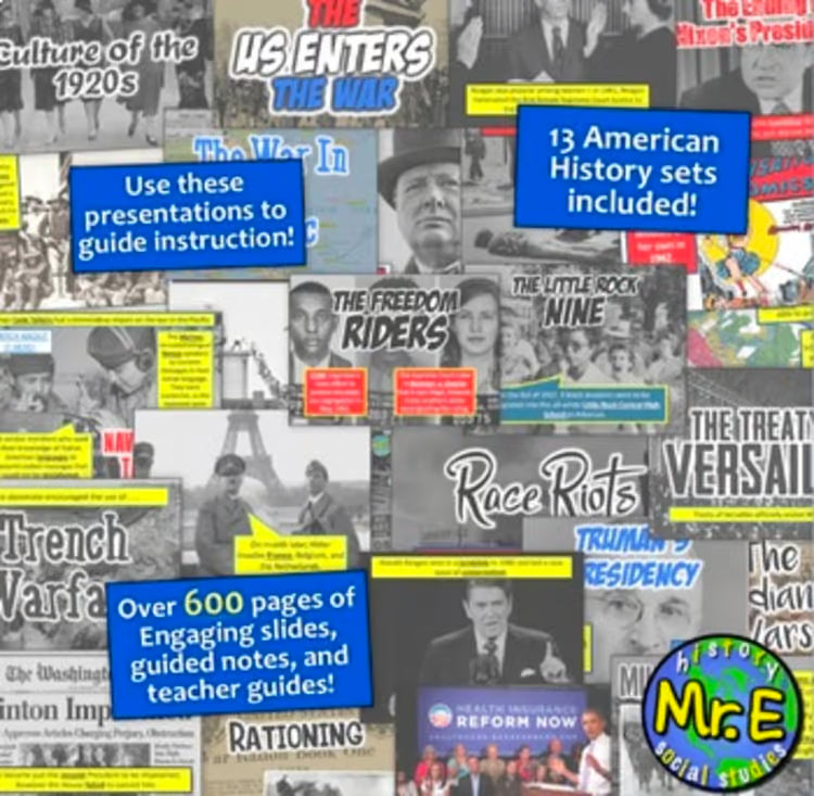 American History Part 2 Modern PowerPoint Notes Set: Activities Notes Worksheets