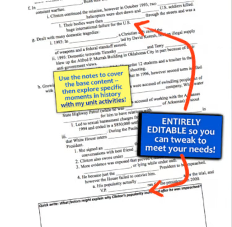 American History Part 2 Modern PowerPoint Notes Set: Activities Notes Worksheets