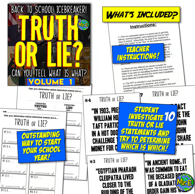 Social Studies Back to School First Day Activity for American and World History