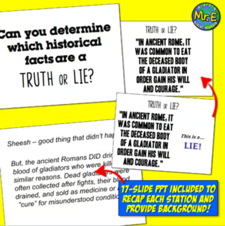 Social Studies Truth or Lie Activity for American History and World History