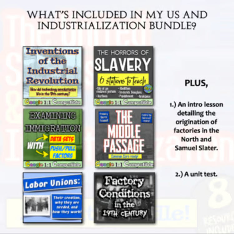 Industrial Revolution Activities and Worksheets Unit for Slavery and Industry