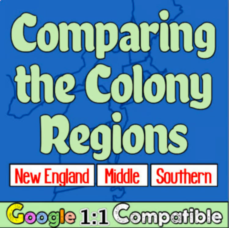 13 Colonies New England Middle South Colony Regions Reading Worksheet Activity